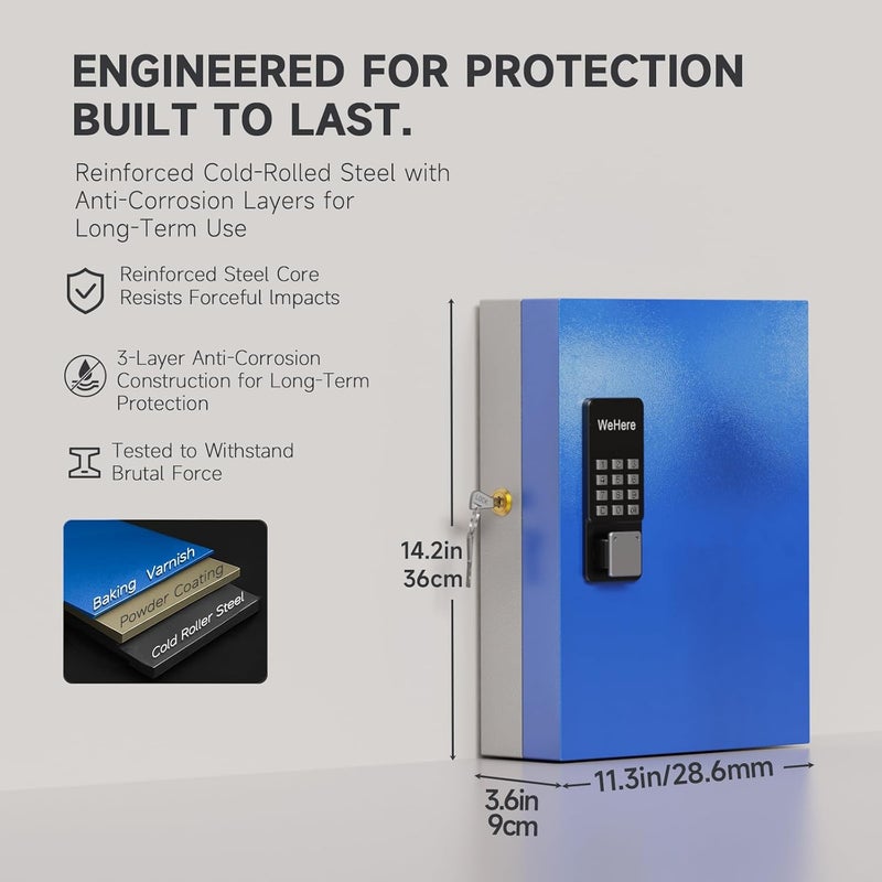 WeHere 32 Key Lock Box (Plus) Wall Mount, APP Bluetooth/OTP/Wi-Fi/Fixed Code/Key Unlock, Smart Key Cabinet with Tag, Key Organizer Holder box Management Directory for Office, Valet, Car,Truck - Image 2